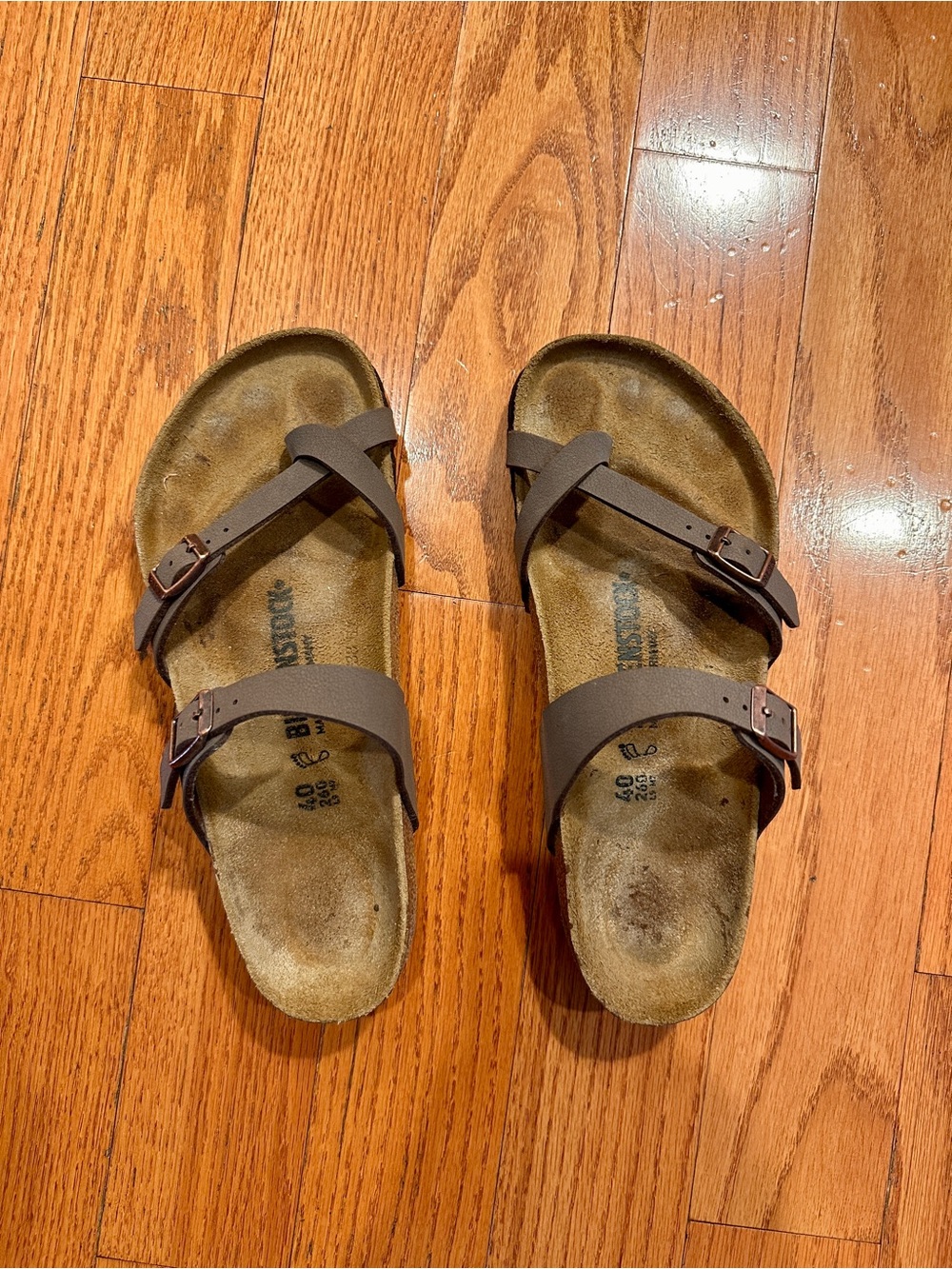 Birkenstock Mayari Taupe Leather Double-Strap Sandals, Size 9 - Picture 2 of 5